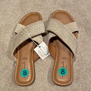 Mila paoli leather sock sandals.  Tan and gray. Size 8